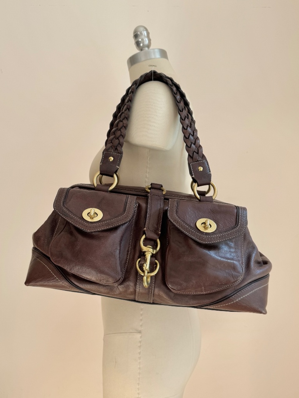 Vintage Coach Legacy Daphne Brown Leather Doctor Satchel, Shoulder Bag, Braided